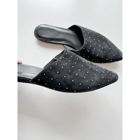 JOIE Aderes Black Suede Leather Studded Pointed Toe Slides Mules Flats, Size 39 - Picture 4 of 15